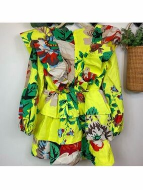 Christopher John Rogers Neon Yellow Floral Ruffle Dress